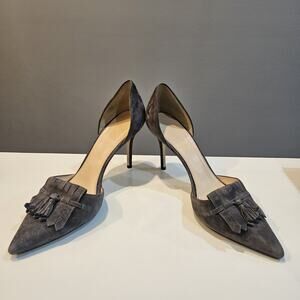 J. Crew Elsie D'Orsay Pump Heels Size 9 Grey Suede Fringed Tassels Pointed Toes